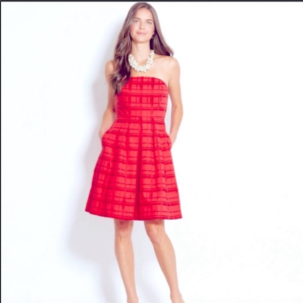 Vineyard Vine Red Grosgrain Plaid Straples Dress